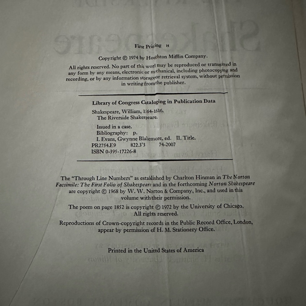 The Riverside Shakespeare Volume 1 First Printing 1974 Hardback VINTAGE BOOK. - Picture 7 of 16